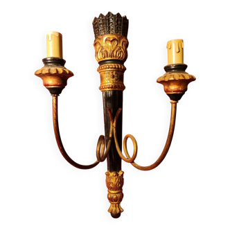 Grande applique double ancienne bois doré et noir sortie du grenier