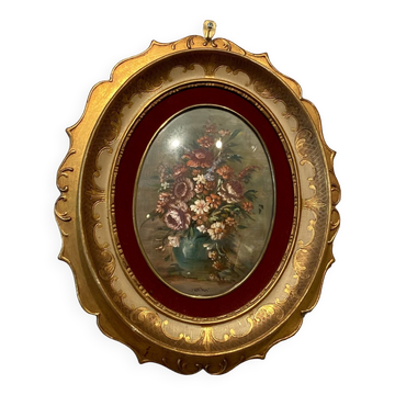 Tableau ancien , nature morte aux fleurs sauvages signé XX siècle