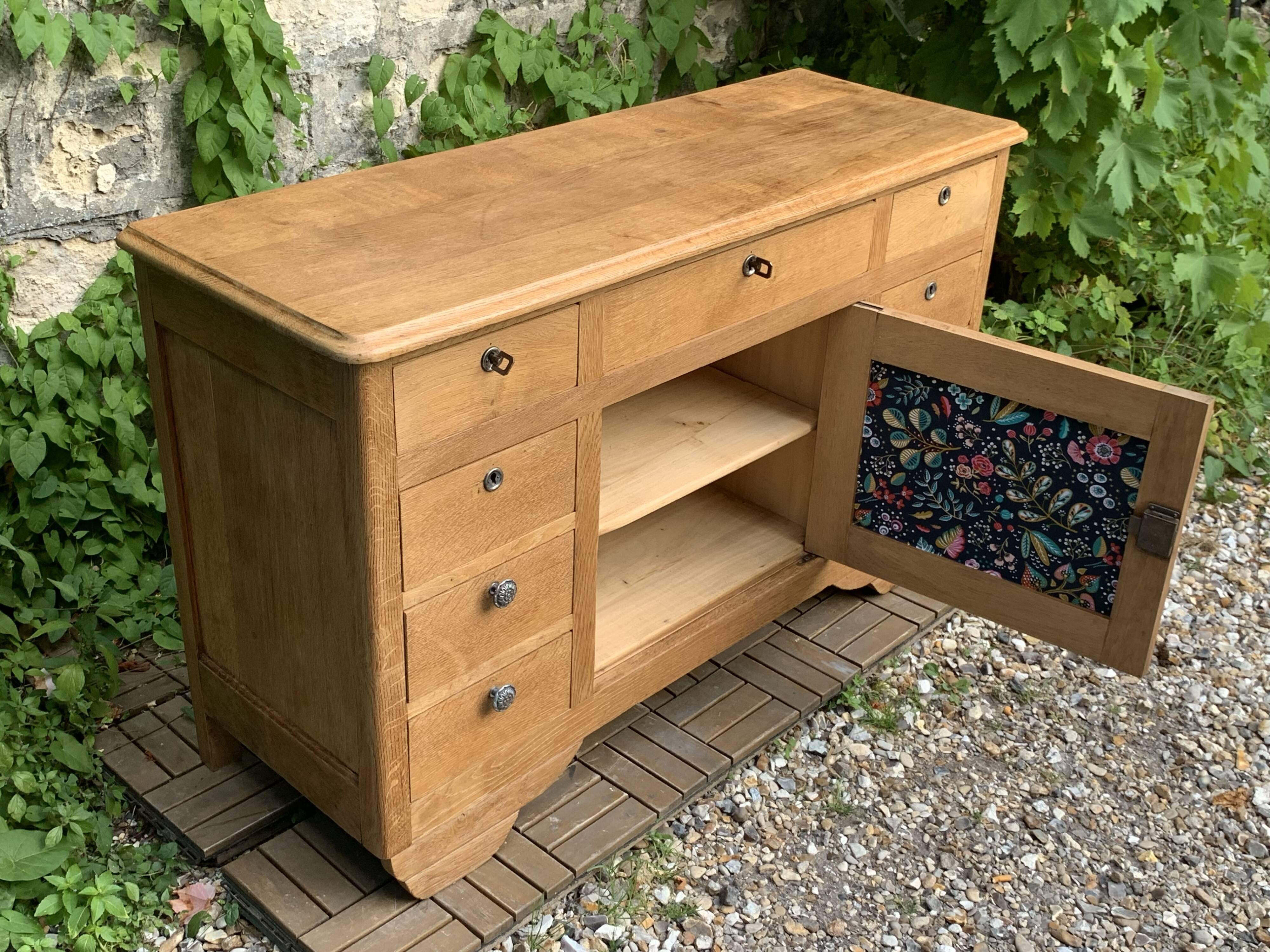 Buffet 9 tiroirs art déco chêne brut massif
