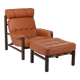 Fauteuil brutaliste et pouf en cuir de cognac, années 1970