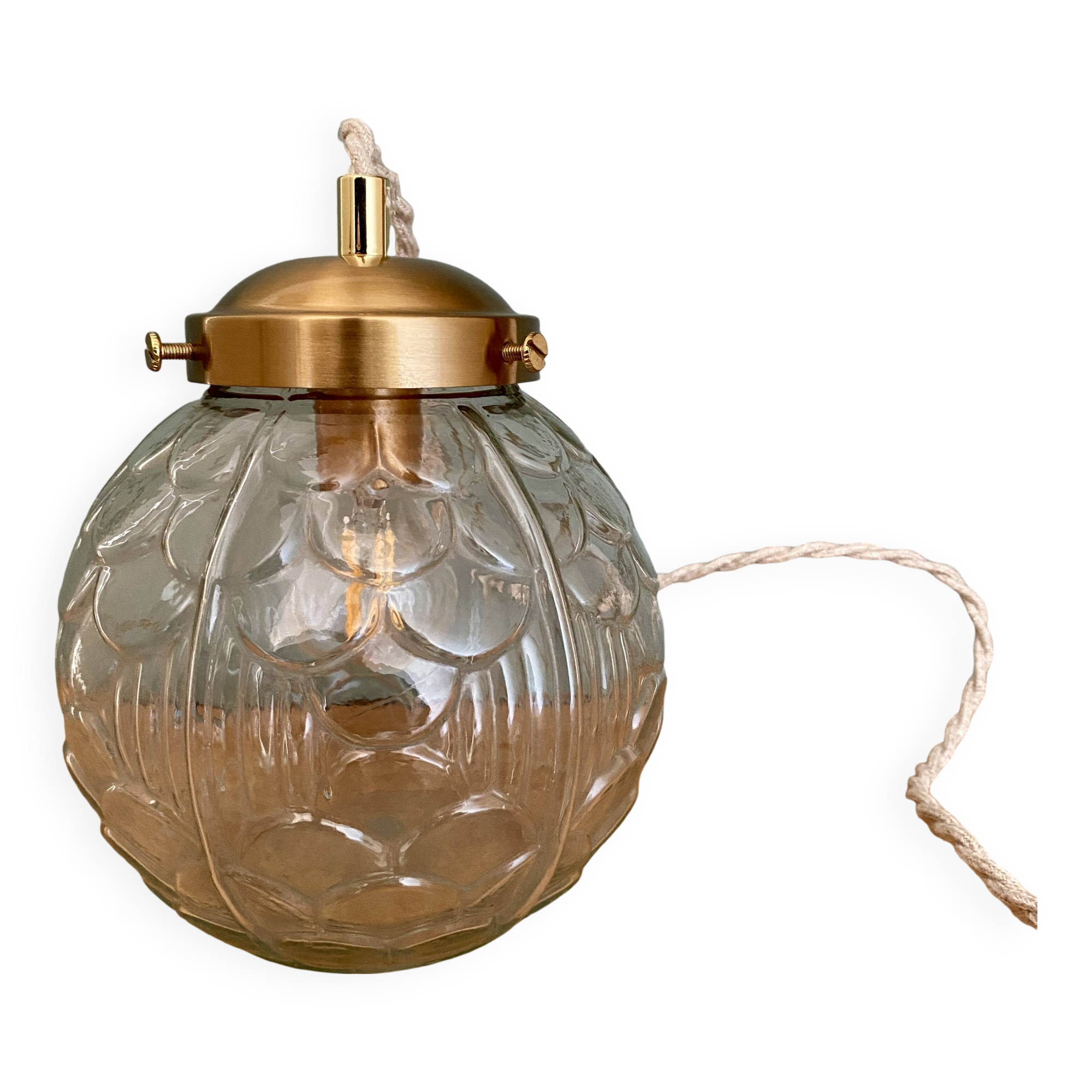 Vintage art deco glass globe portable lamp or table lamp