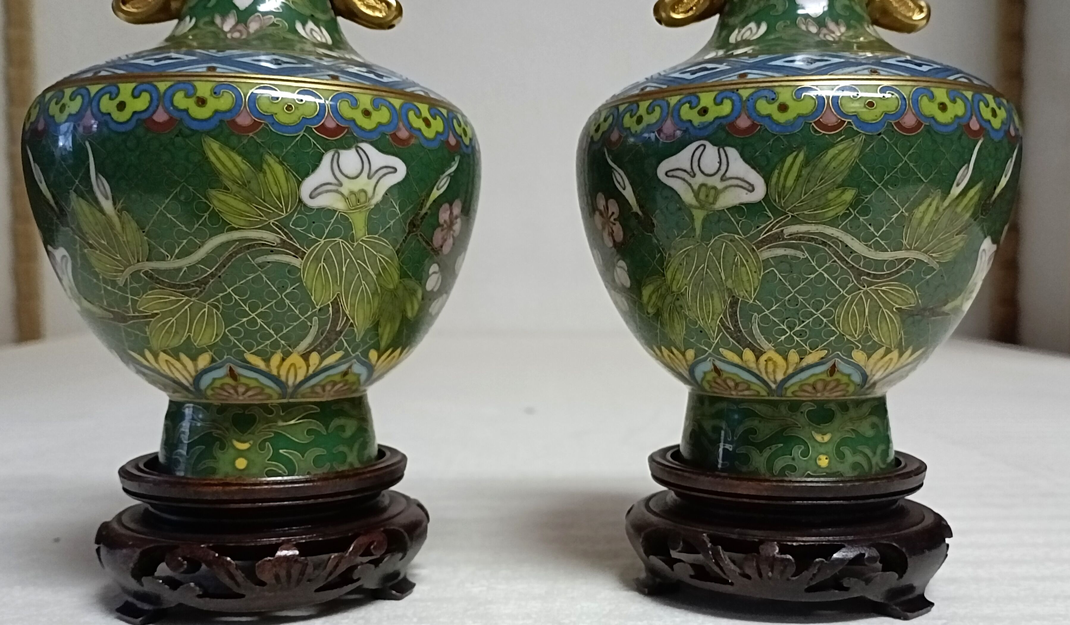 Pair of Asian enamel cloisonné vases