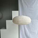 Suspension in rattan and natural japanese linen lantern shape h70 d50