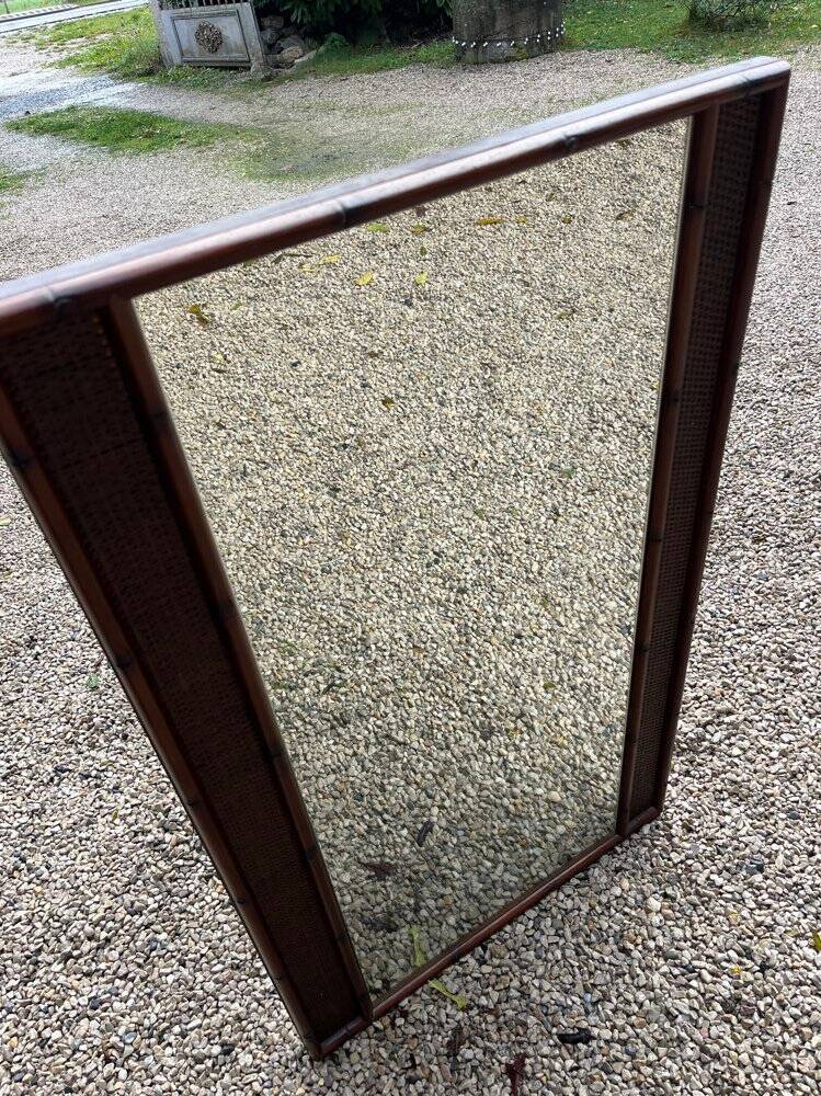 Large vintage wicker and wood mirror