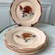 Set of 6 flat plates Digoin Sarreguemines pink flowers years 30-40