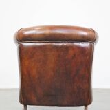 Cognac-colored sheepskin leather club chair
