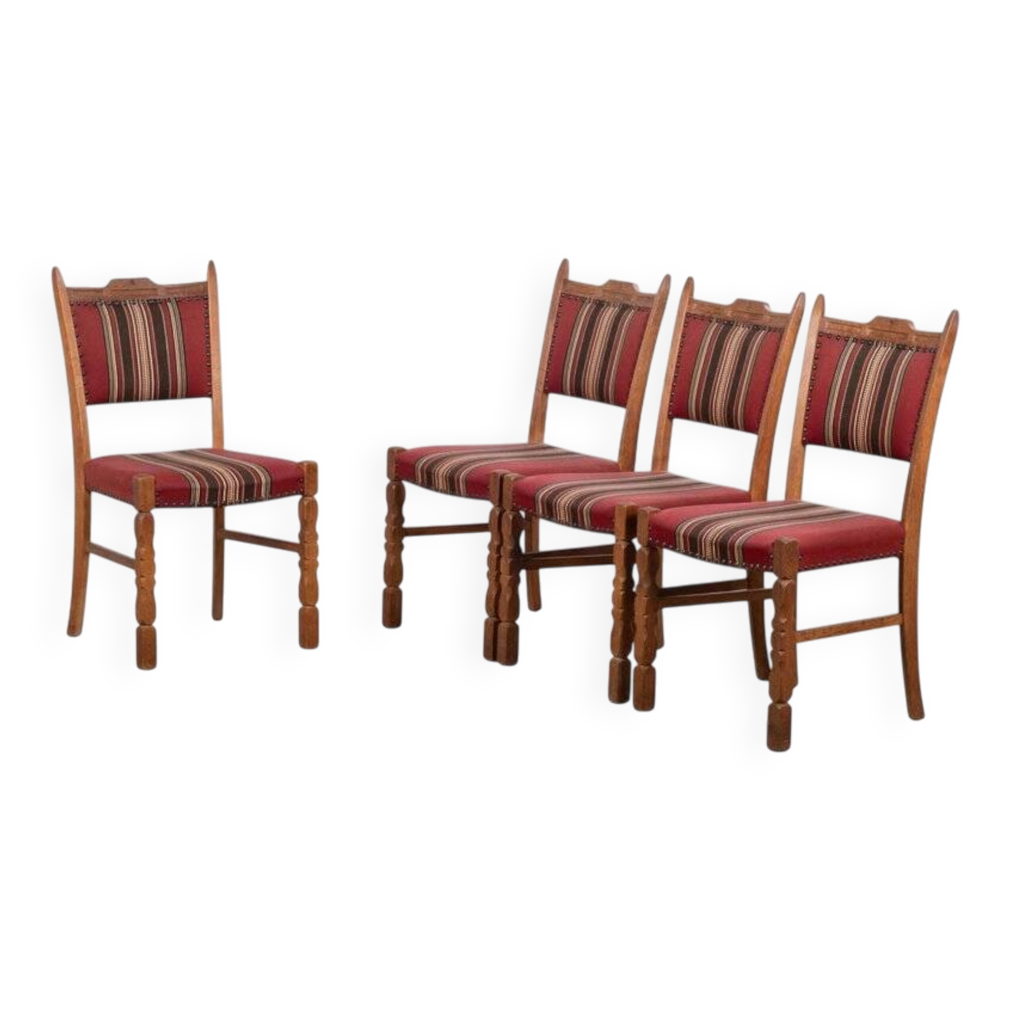 Brutalist Oak Dining Chairs by H. Kjærnulf, Denmark, 1960s, Set of 4