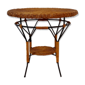 Table basse gueridon en rotin vintage