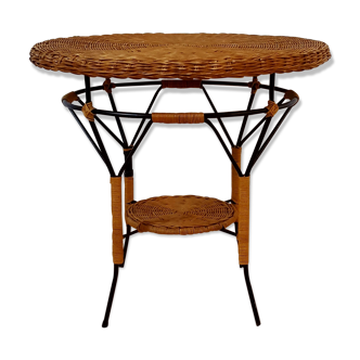 Table basse gueridon en rotin vintage