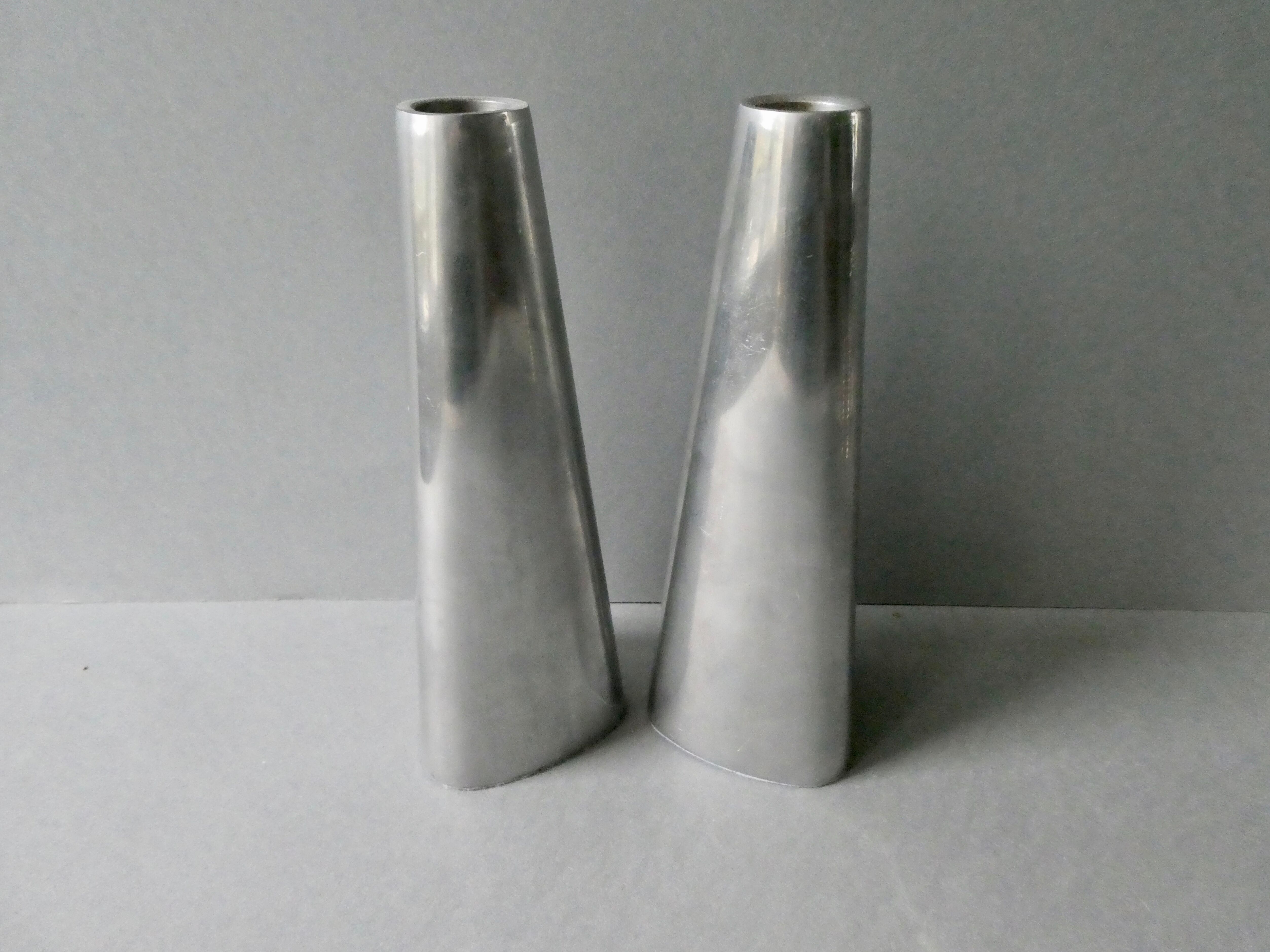 Pair of aluminum candle holders from the 80s