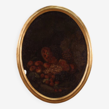 Tableau antique ovale nature morte du 18ème siècle