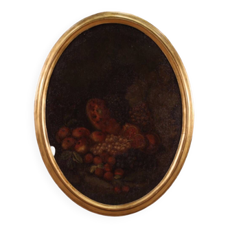 Tableau antique ovale nature morte du 18ème siècle