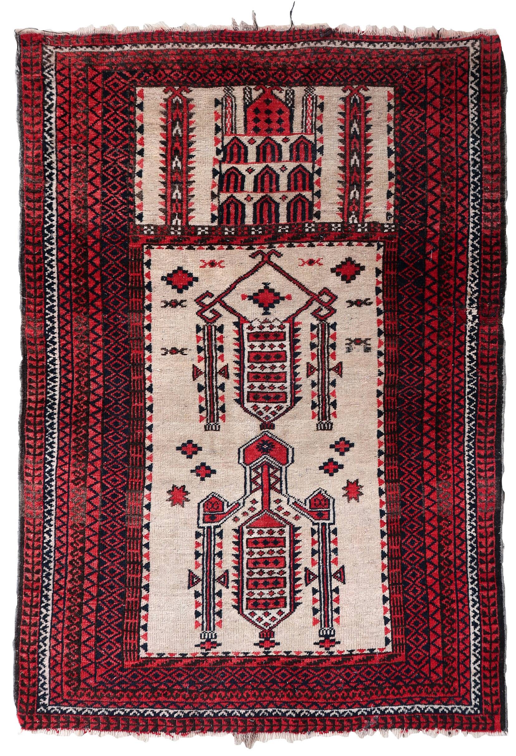 Tapis de prière antique Baluch – 86 x 129 cm – Début du XXe siècle - 1C975