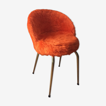 Chaise moumoute vintage orange d’origine années 60