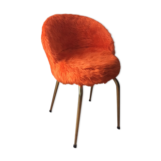 Chaise moumoute vintage orange d’origine années 60