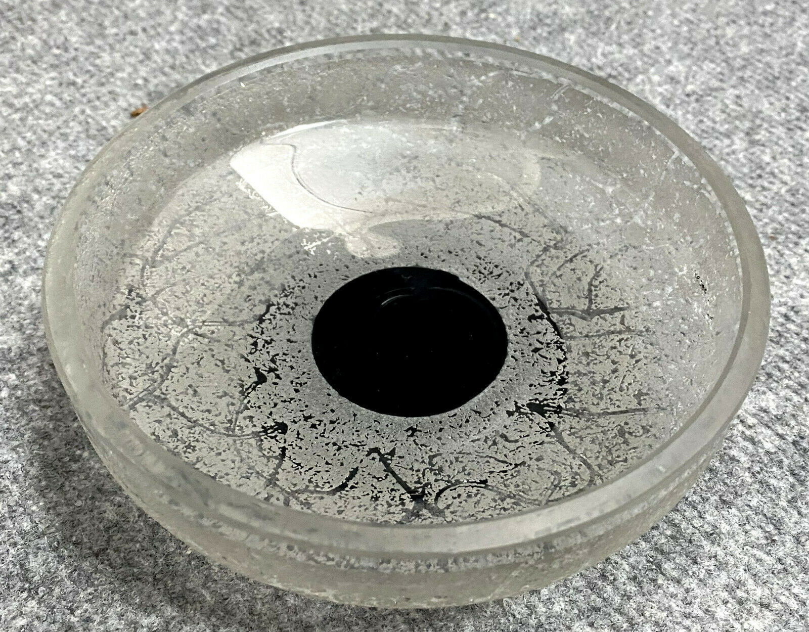 Daum circa 1950: frosted glass caviar cup on black pedestal