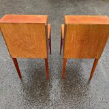 Set of 2 Scandinavian teak bedside tables with double tops, 1965