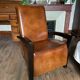 Fauteuil cuir et bois années 30 - art déco - marron