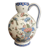 Jug pitcher earthenware Gien old decor Rouen horn abundance 19th century