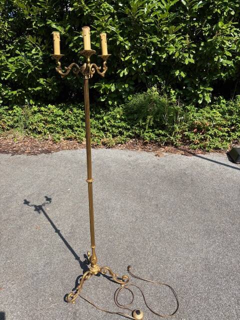 old floor lamp / gilded bronze light fixture / vintage