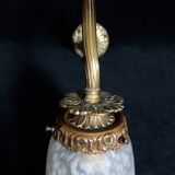 Brass wall lamp with speckled glass tulip