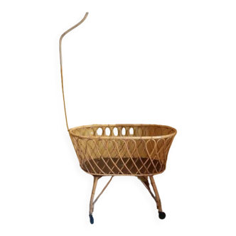 Swan neck rattan cradle circa 1960