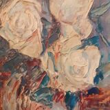 Oil on panel year 40 Bouquet of white roses signed Suzanne Sardin
