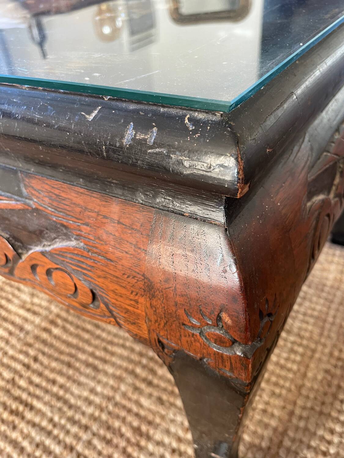 Carved wooden coffee table, Chinese craftsmanship.