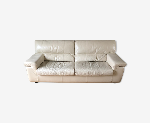 3 Seater Convertible Sofa Leather, Ivory Color Leather Sofa
