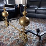 Pair of bronze fireplace chenets Louis XIV style