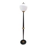 Opaline Glass, Beech and Brass Floor Lamp with Marble Base, Italy