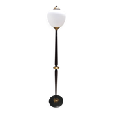 Lampadaire en verre opalin, hêtre et laiton avec base en marbre, Italie