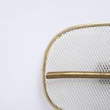 1950s wall lamp in perforated metal, brass and opaline