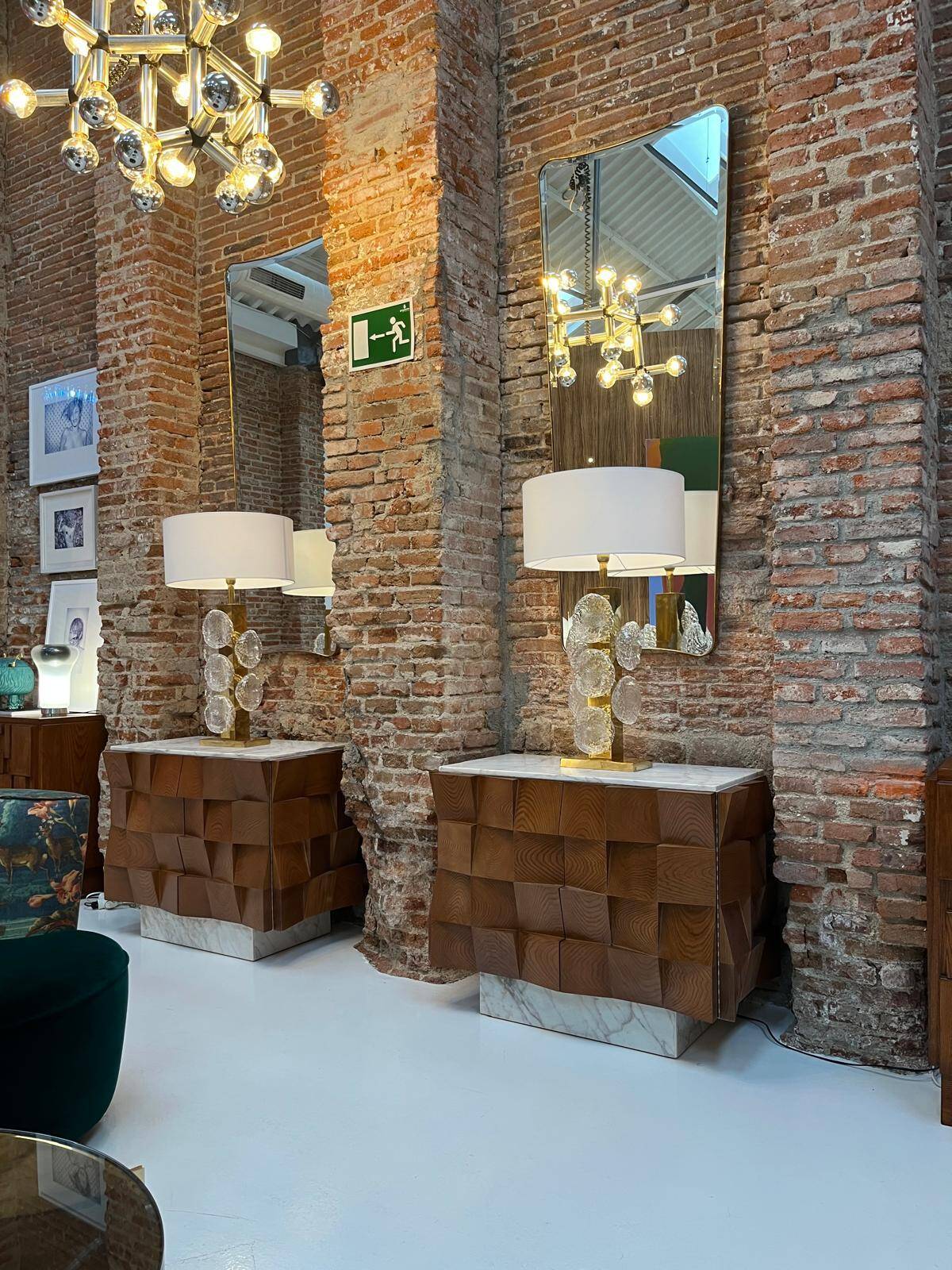 Contemporary Modern Pair of Sideboards in Wood and Siena Marble Top, Italy