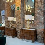 Contemporary Modern Pair of Sideboards in Wood and Siena Marble Top, Italy