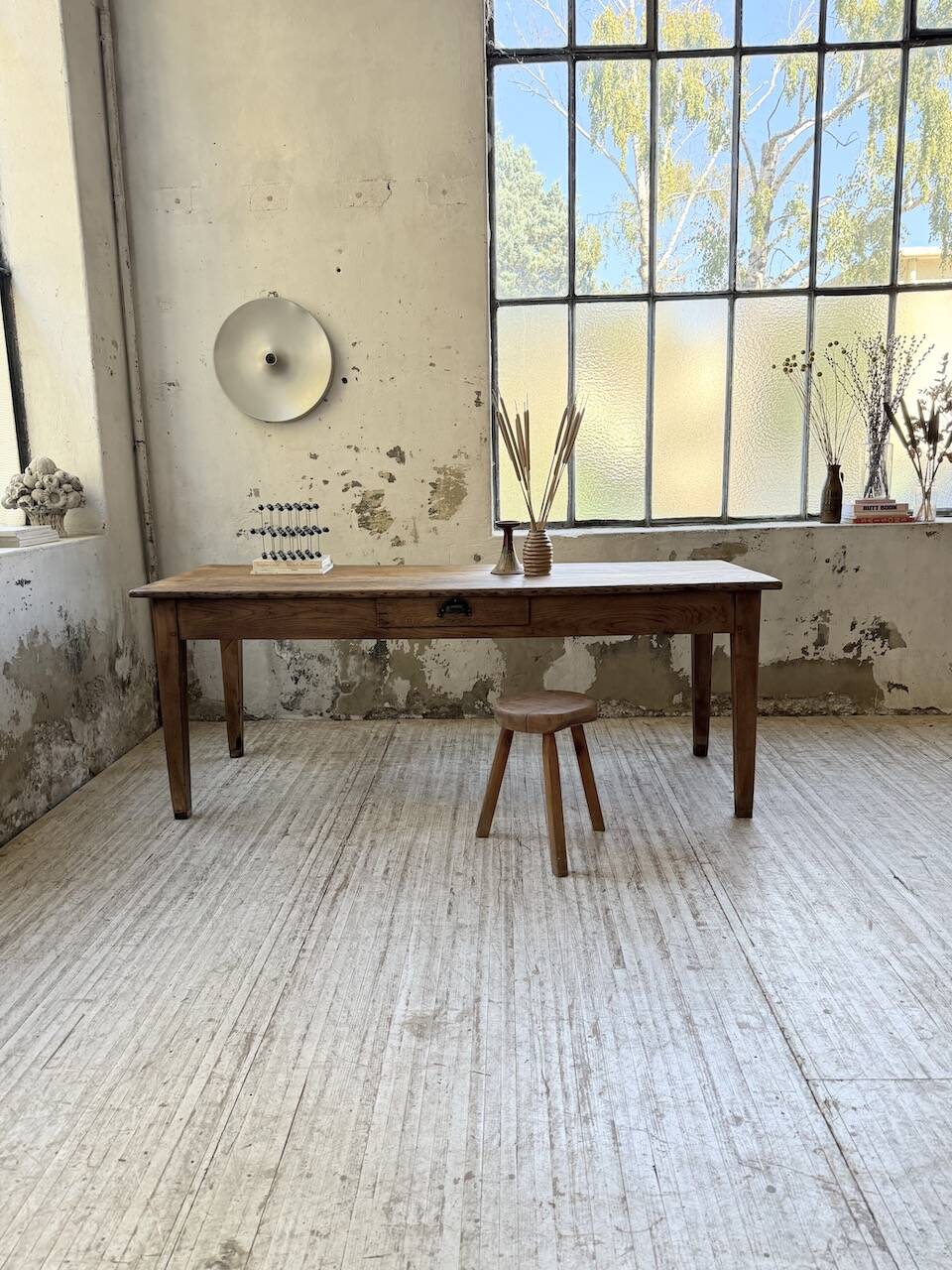 Pine and oak + walnut farmhouse table 1950