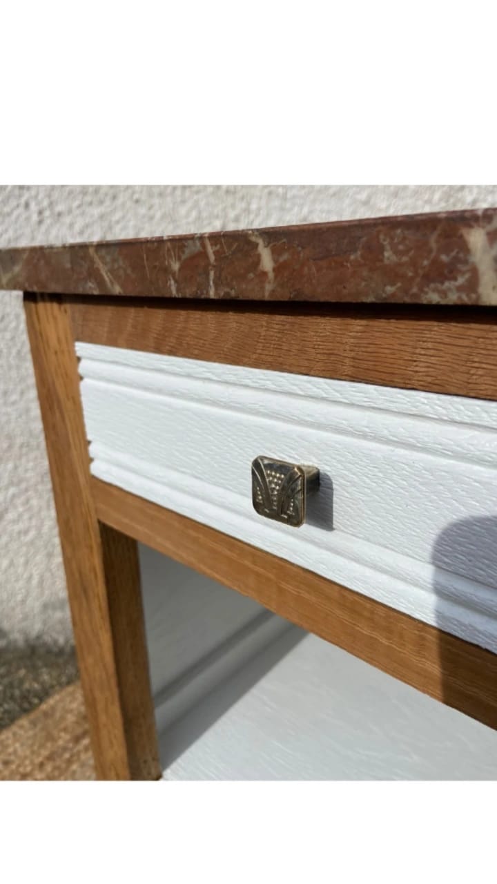 Bedside in Art Deco oak, marble