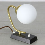 Mid-century Table Lamp in Brass & Opaline