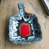 Vintage Ceramic Trinket Dish, Studio Pottery Vallauris Style, Red Grey Blue
