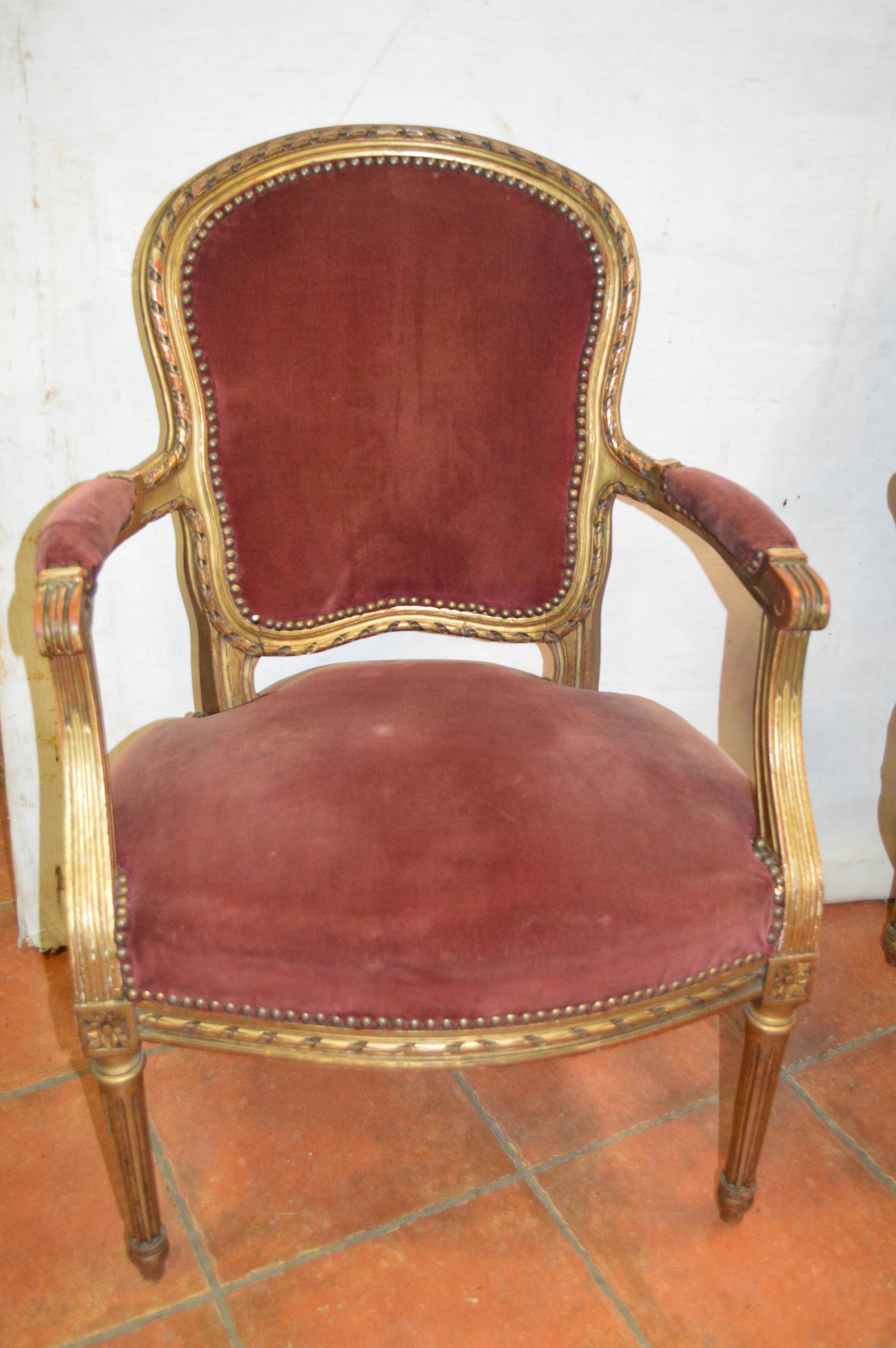 Bergères gilded wooden armchairs style LOUIS XV x 4