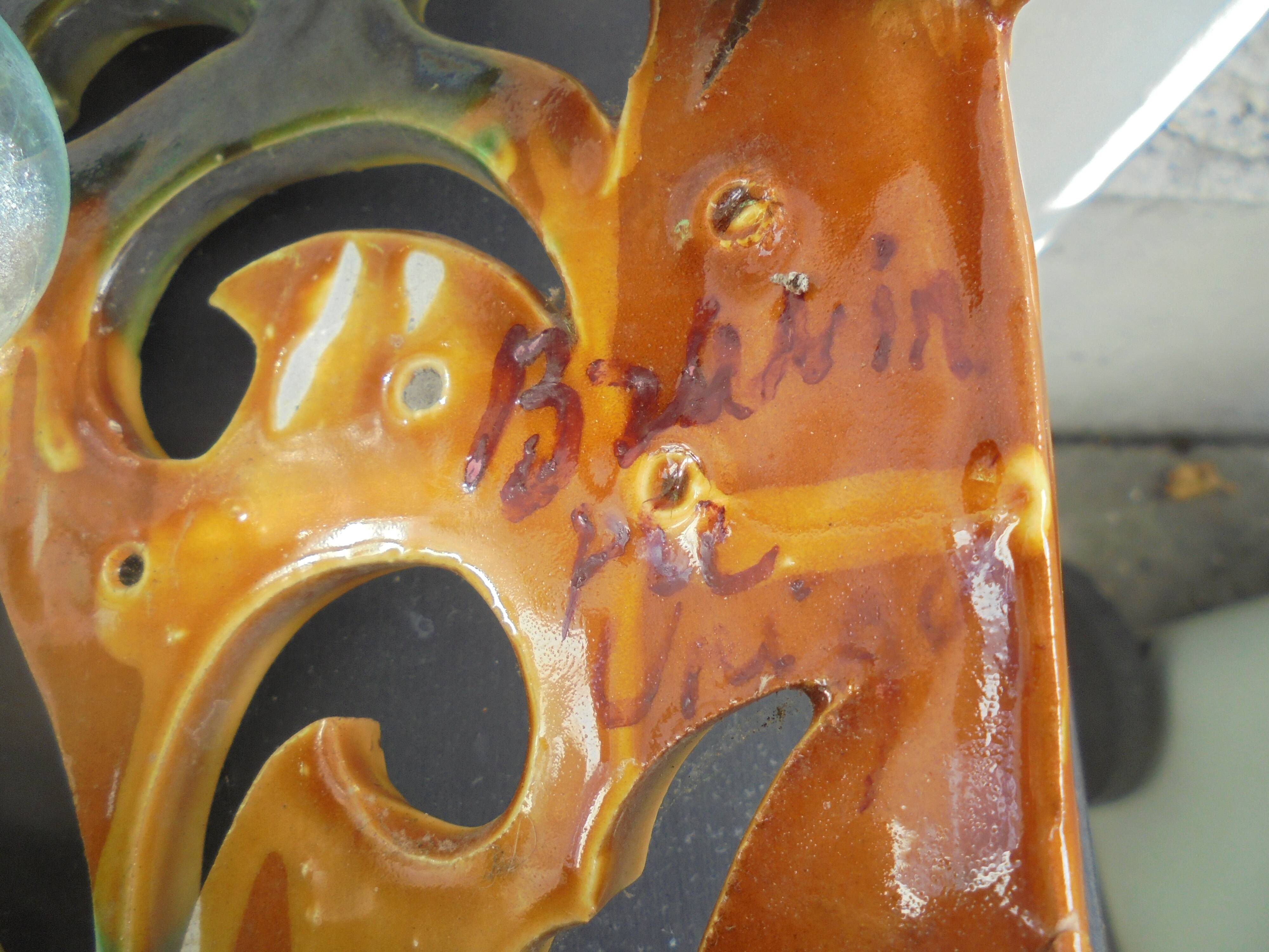 Pair of ceramic wall lights in Vallauris style, Brunin.