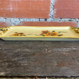 Vintage yellow ceramic cake dish argilart with flower decoration