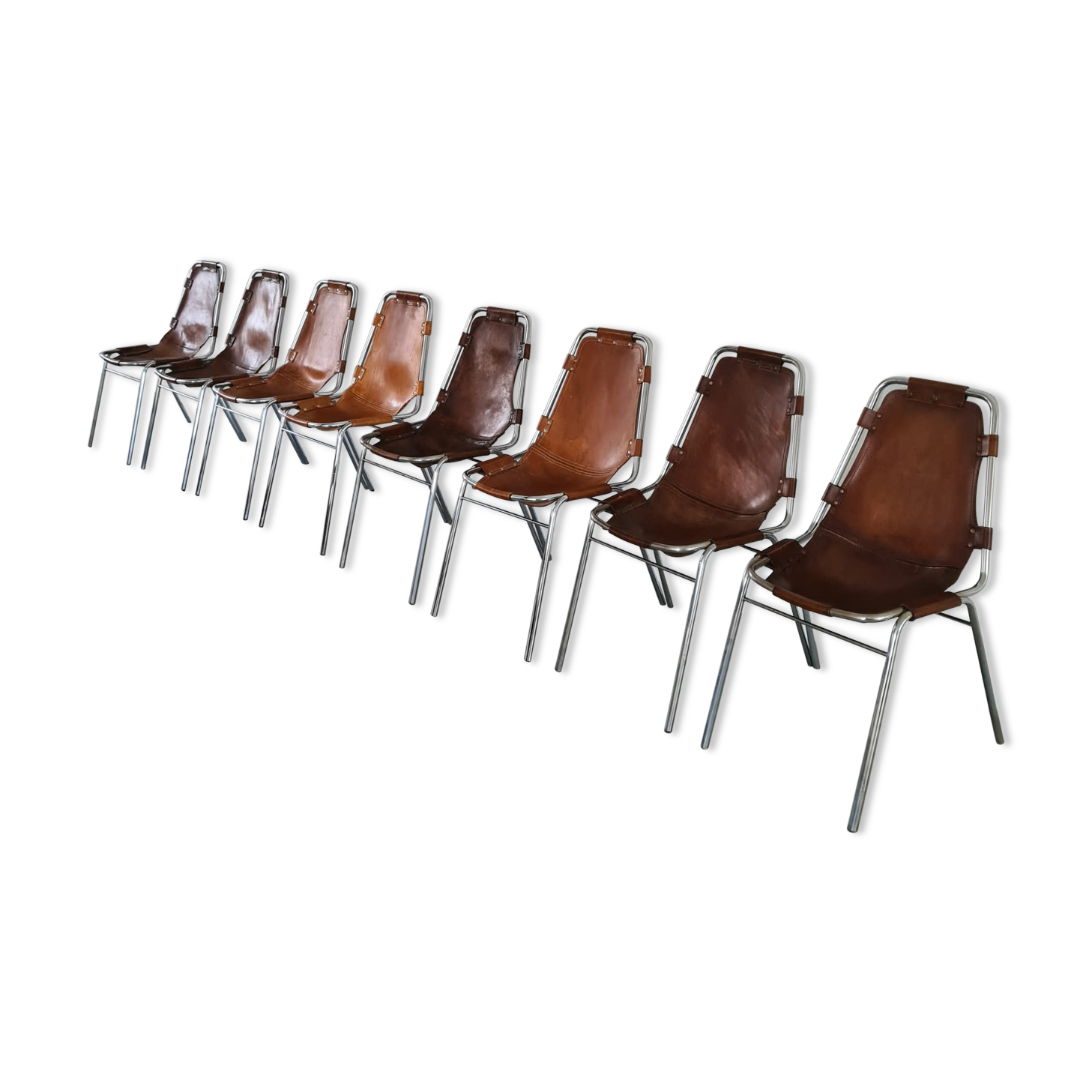 Set of eight mid-century leather dining chairs