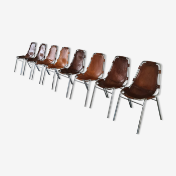 Set of eight mid-century leather dining chairs