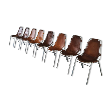 Set of eight mid-century leather dining chairs