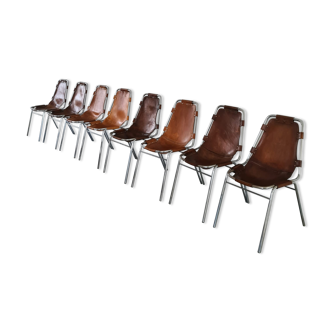 Set of eight mid-century leather dining chairs