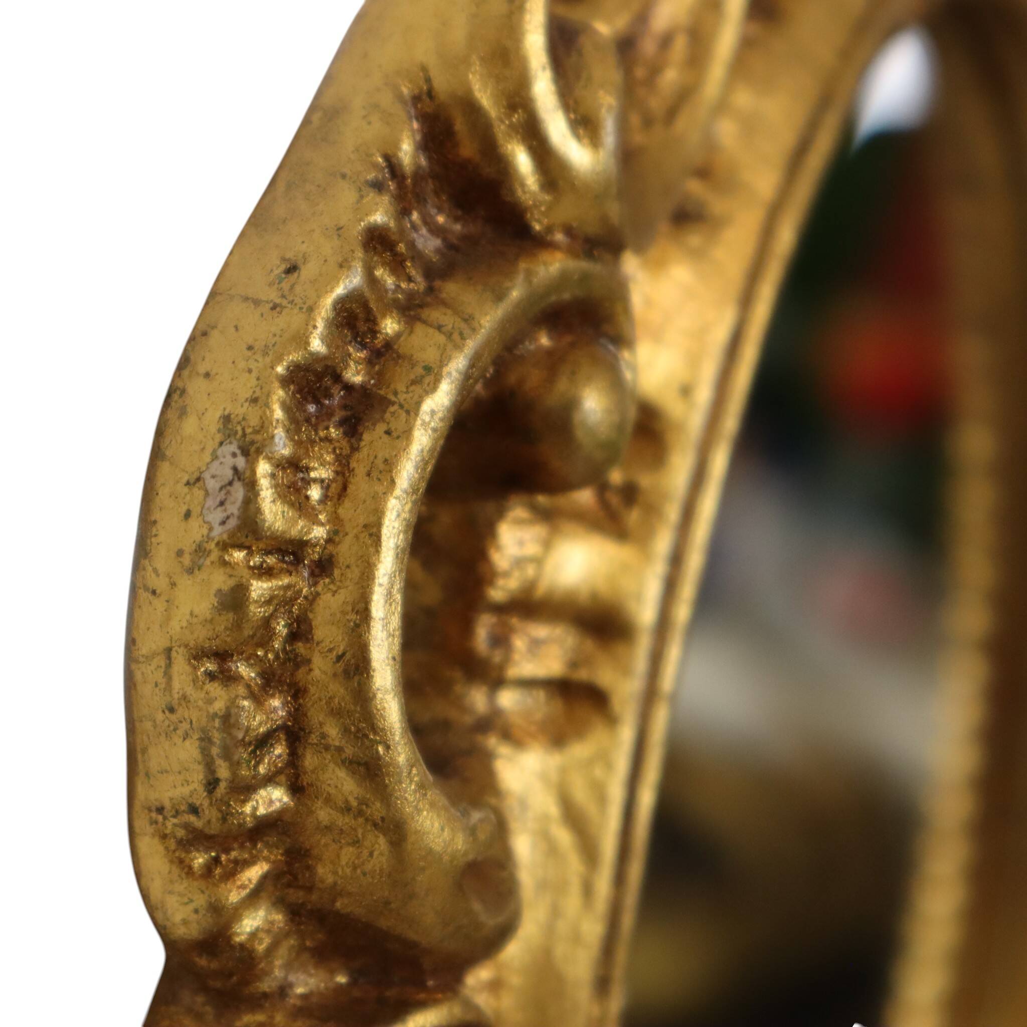 Small French Crested Mirror, Gold Leaf Gilt, Baroque Style, 35 cm