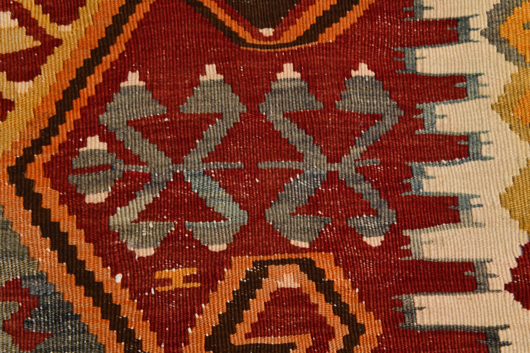 5x10 Red & Orange Geometric Vintage Kilim Rug,142x302Cm