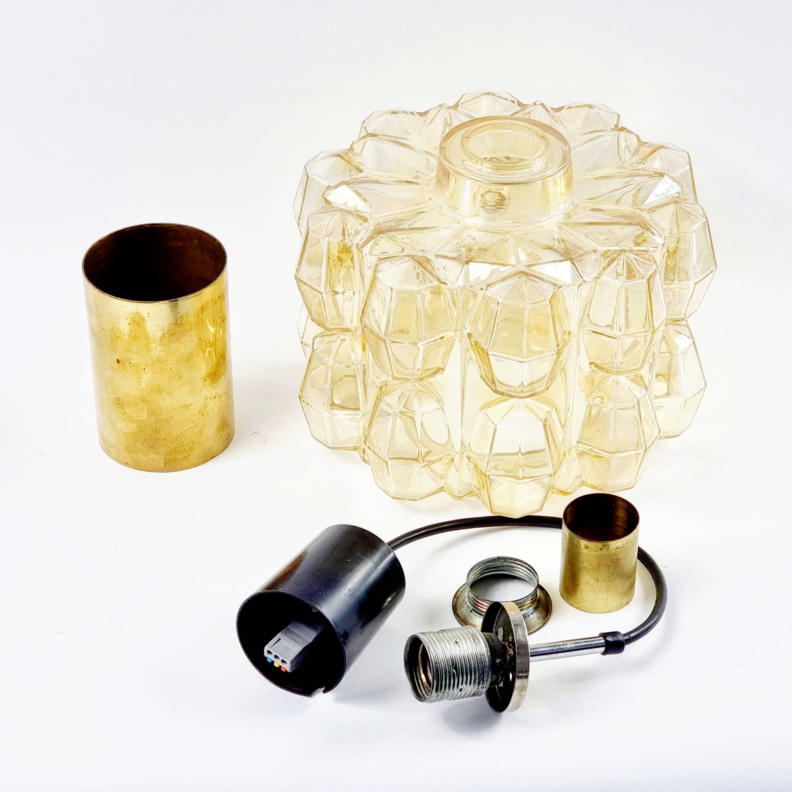 Large Amber Diamond Glass Ceiling Light/Pendant by Helena Tynell for Limburg, Germany, 1960s