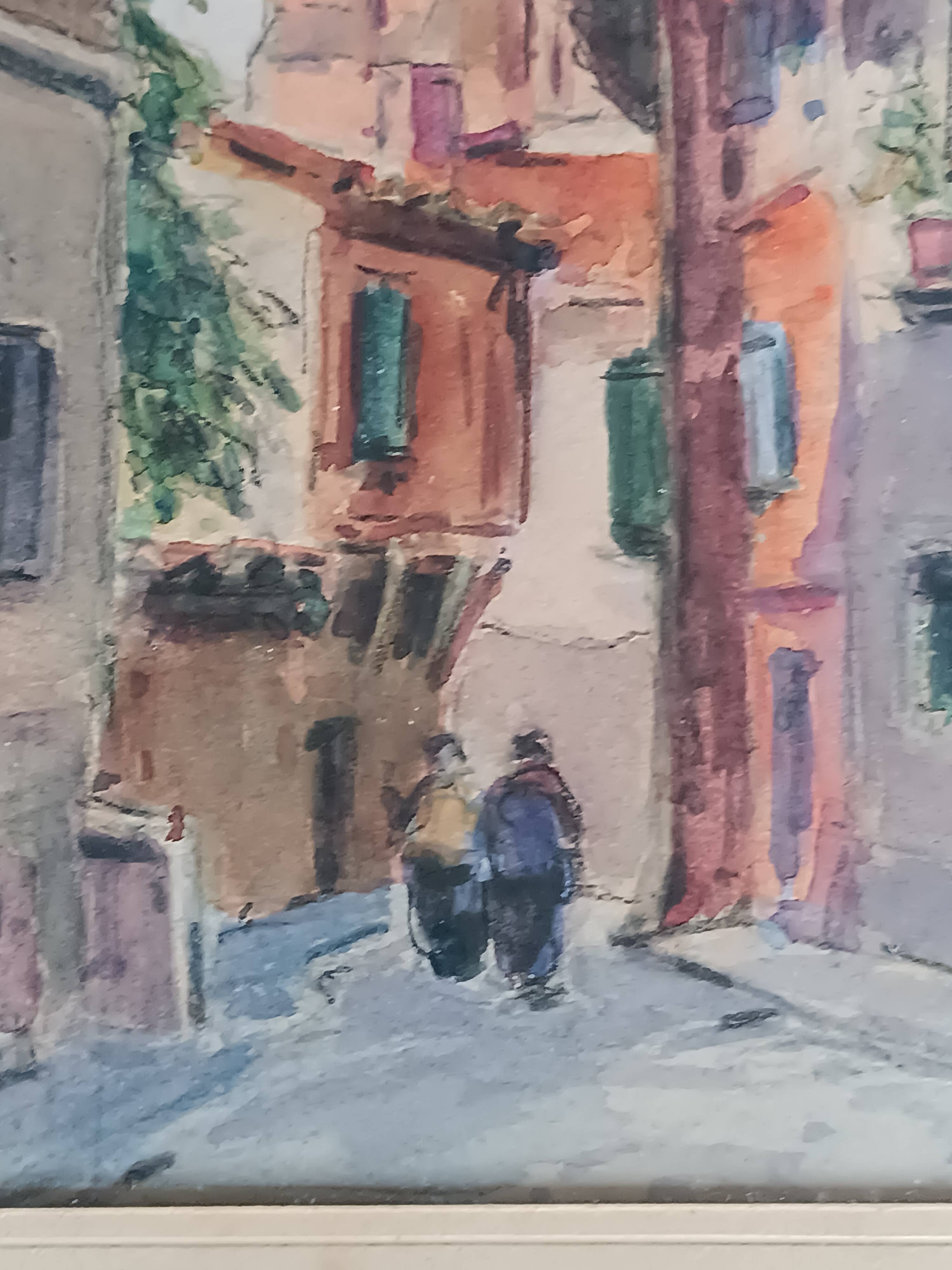 Signed watercolor painting View of Albi Cathedral
